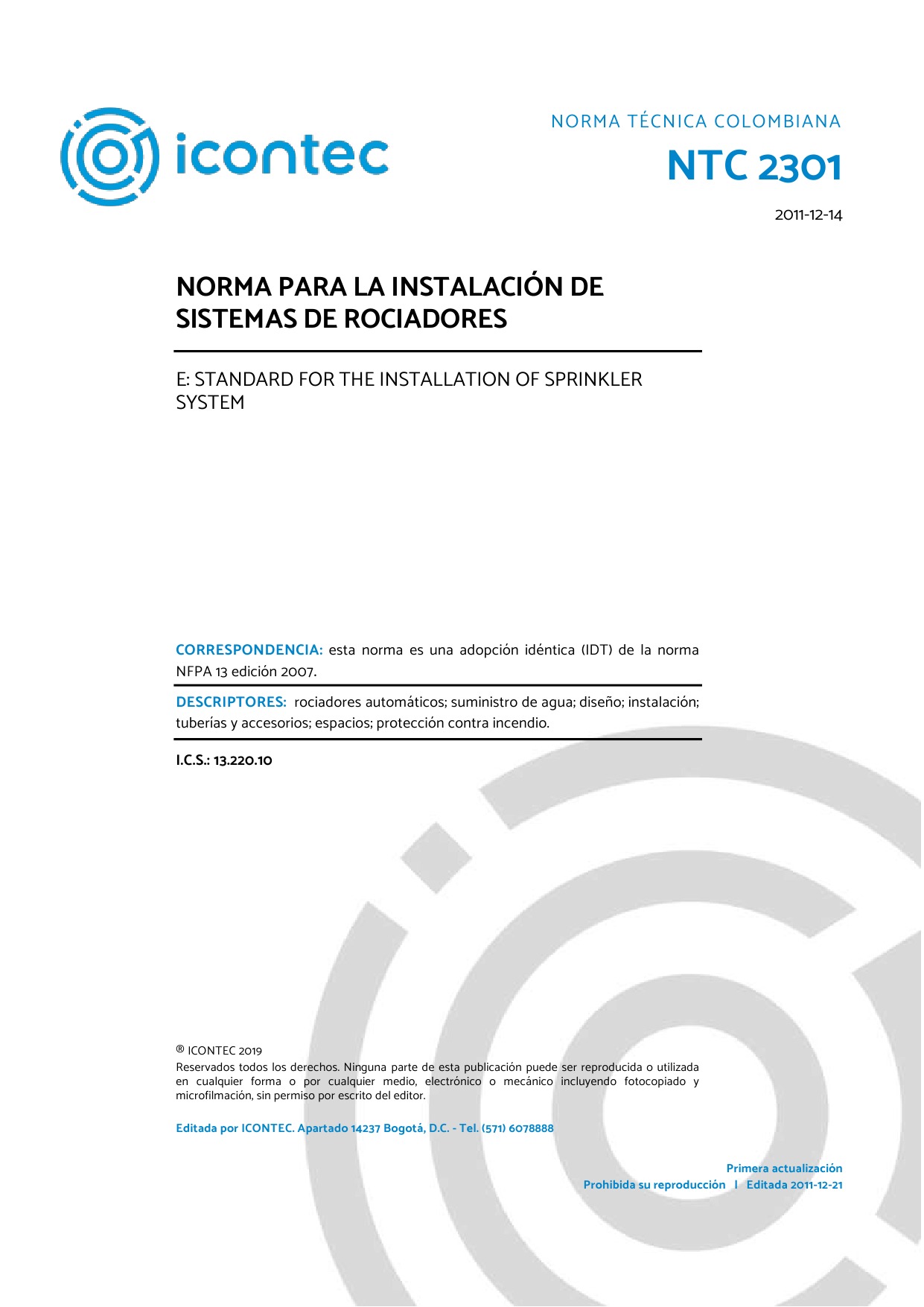 ViewInside NORMA PARA LA INSTALACIÓN DE SISTEMAS DE ROCIADORES